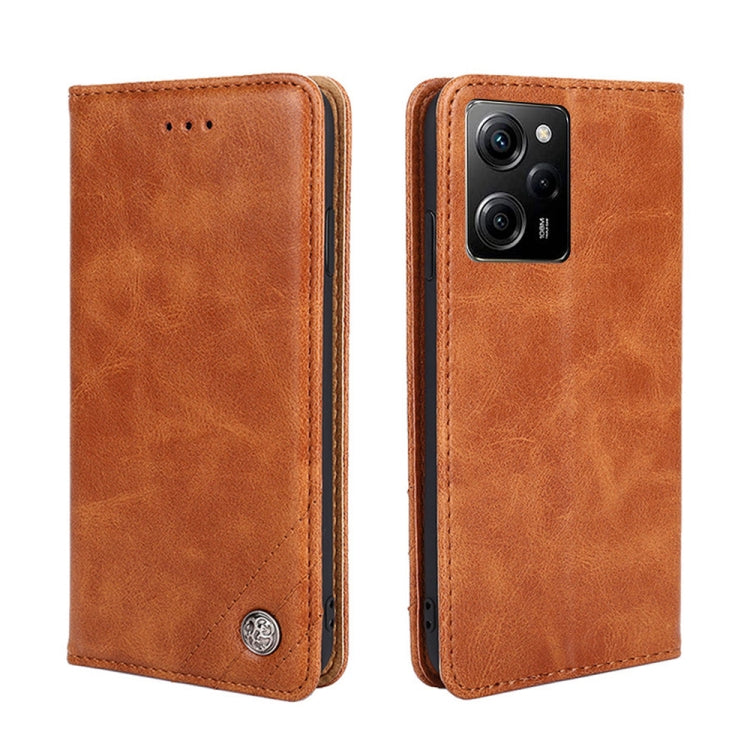 For Xiaomi Poco X5 Pro / Redmi Note 12 Pro Speed Non-Magnetic Retro Texture Leather Phone Case