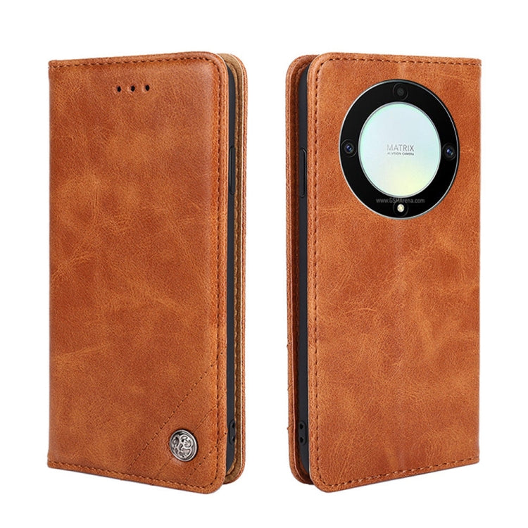 For Honor X9a 5G Non-Magnetic Retro Texture Leather Phone Case