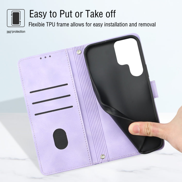 For Samsung Galaxy S22 Ultra 5G Skin-feel Embossed Leather Phone Case