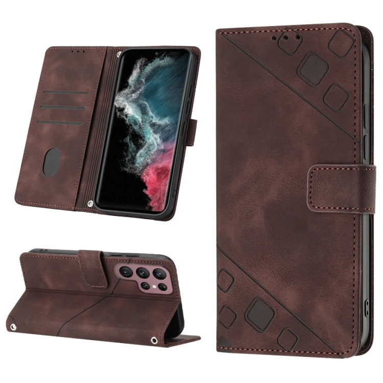 For Samsung Galaxy S22 Ultra 5G Skin-feel Embossed Leather Phone Case