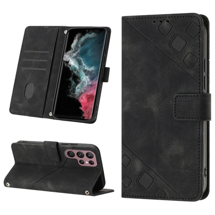 For Samsung Galaxy S22 Ultra 5G Skin-feel Embossed Leather Phone Case
