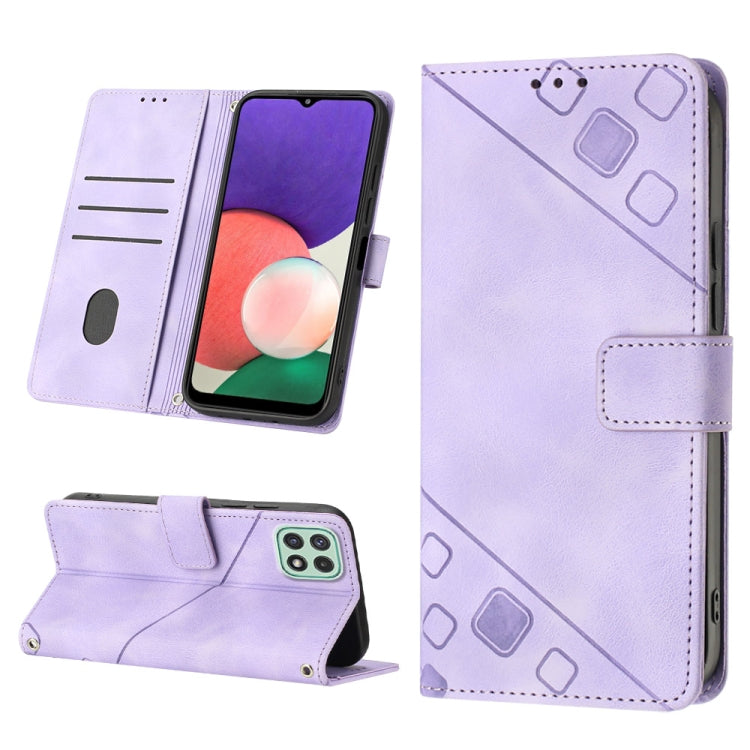 For Samsung Galaxy A22 5G Skin-feel Embossed Leather Phone Case
