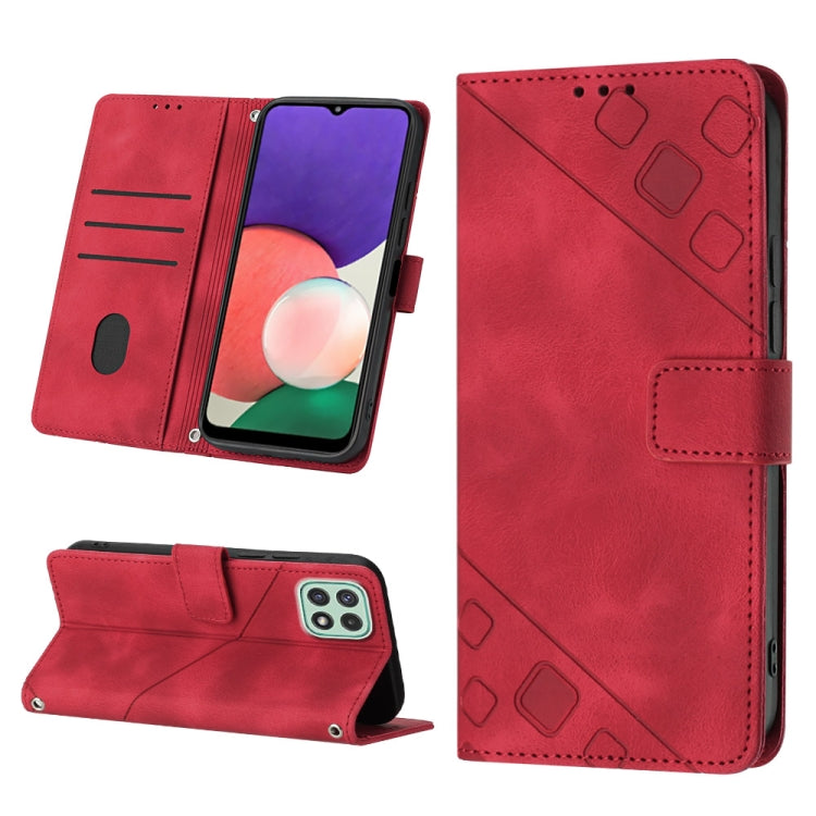 For Samsung Galaxy A22 5G Skin-feel Embossed Leather Phone Case