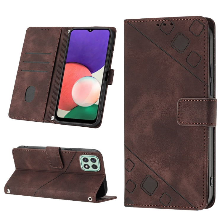 For Samsung Galaxy A22 5G Skin-feel Embossed Leather Phone Case