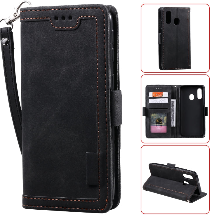 For Galaxy A20e Retro Splicing Horizontal Flip Leather Case with Card Slots & Holder & Wallet