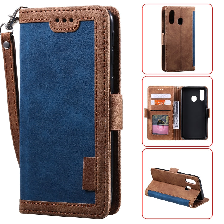 For Galaxy A20e Retro Splicing Horizontal Flip Leather Case with Card Slots & Holder & Wallet