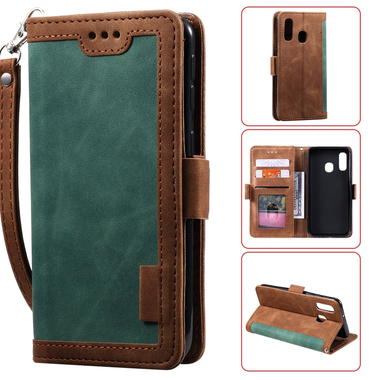 For Galaxy A20e Retro Splicing Horizontal Flip Leather Case with Card Slots & Holder & Wallet