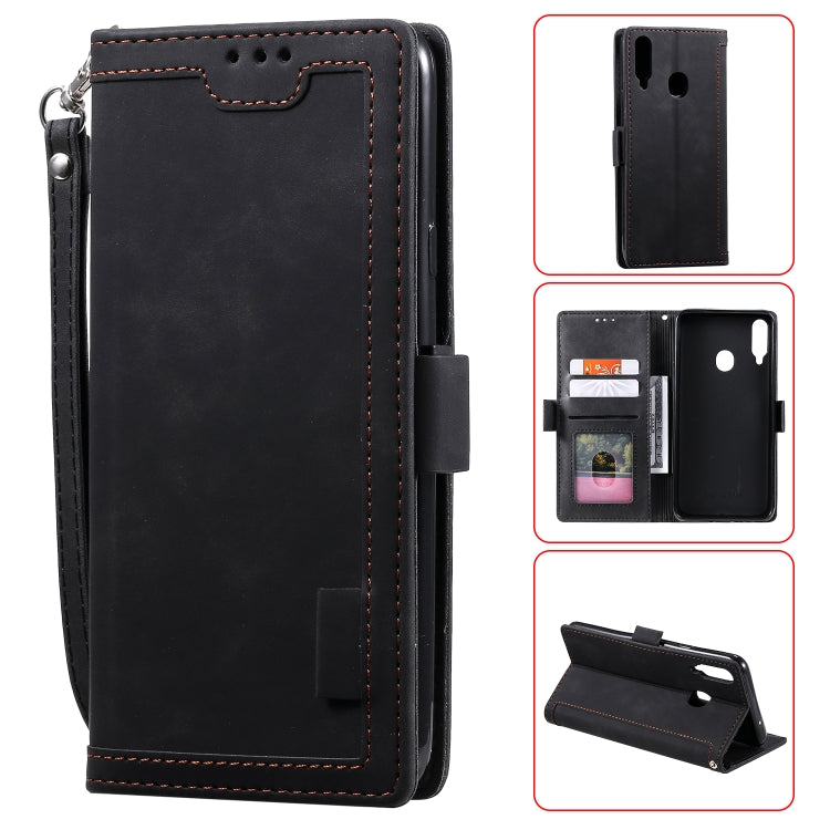 For Galaxy A20s Retro Splicing Horizontal Flip Leather Case with Card Slots & Holder & Wallet