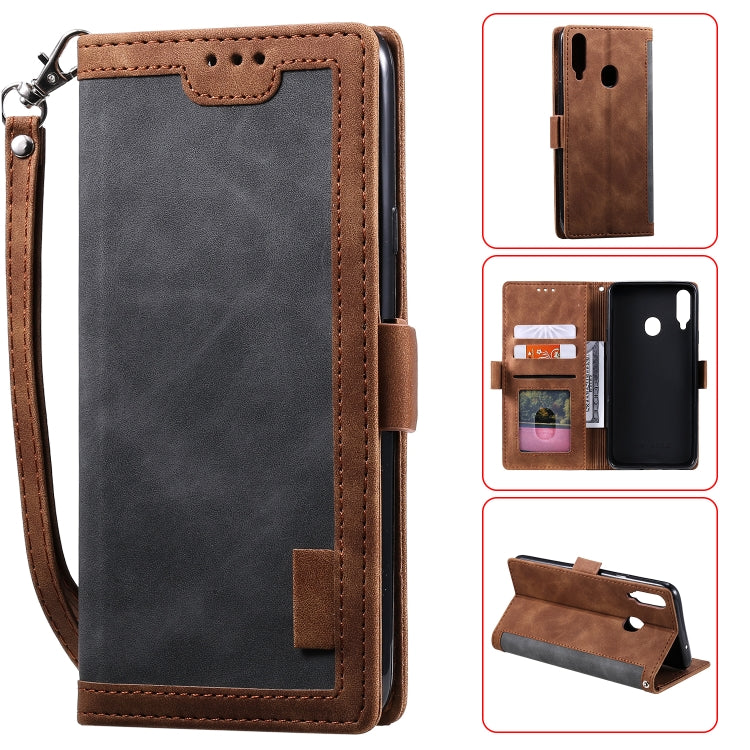 For Galaxy A20s Retro Splicing Horizontal Flip Leather Case with Card Slots & Holder & Wallet