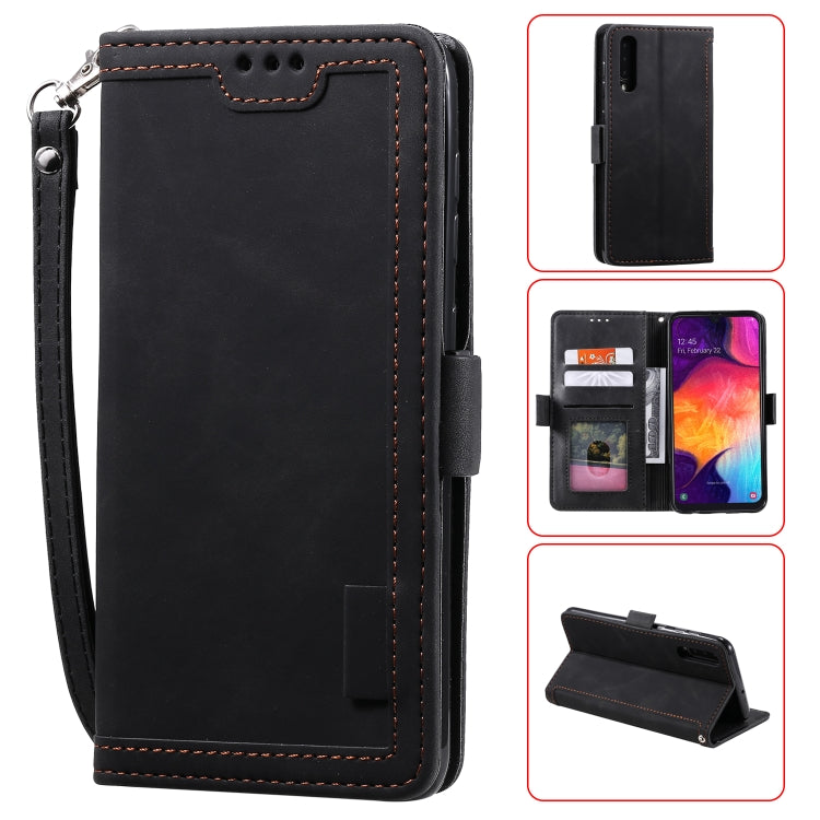 For Galaxy A50 Retro Splicing Horizontal Flip Leather Case with Card Slots & Holder & Wallet
