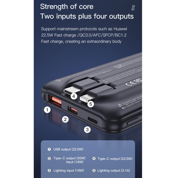 TOTUDESIGN Two-cable Fast Charging Power Bank, Capacity:10000mAh