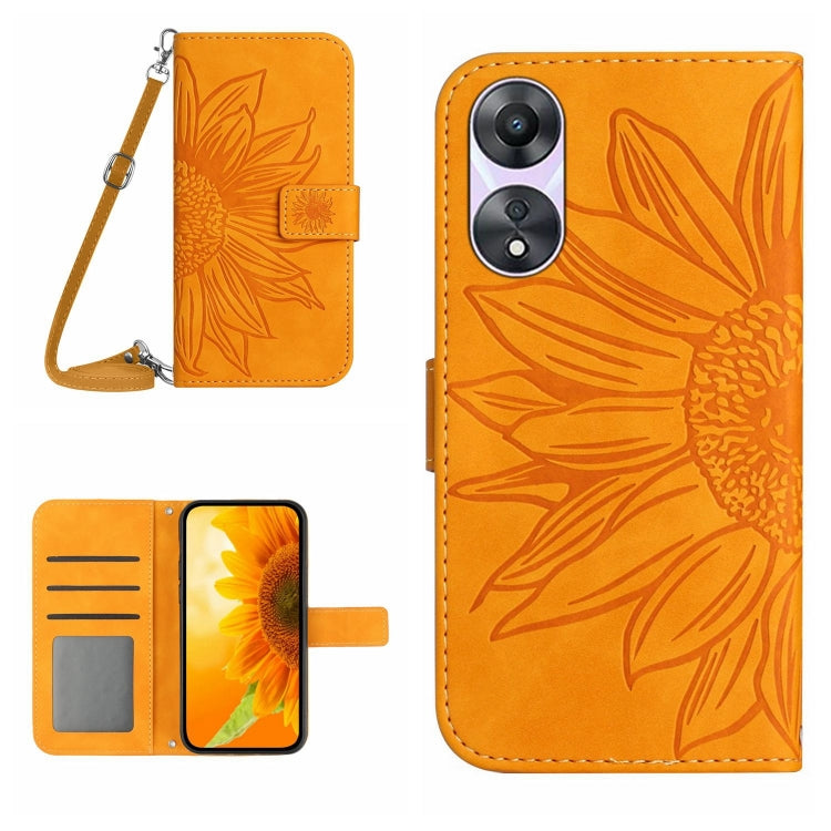 For OPPO Reno8 T 5G/A1 Pro 5G HT04 Skin Feel Sun Flower Embossed Flip Leather Phone Case with Lanyard