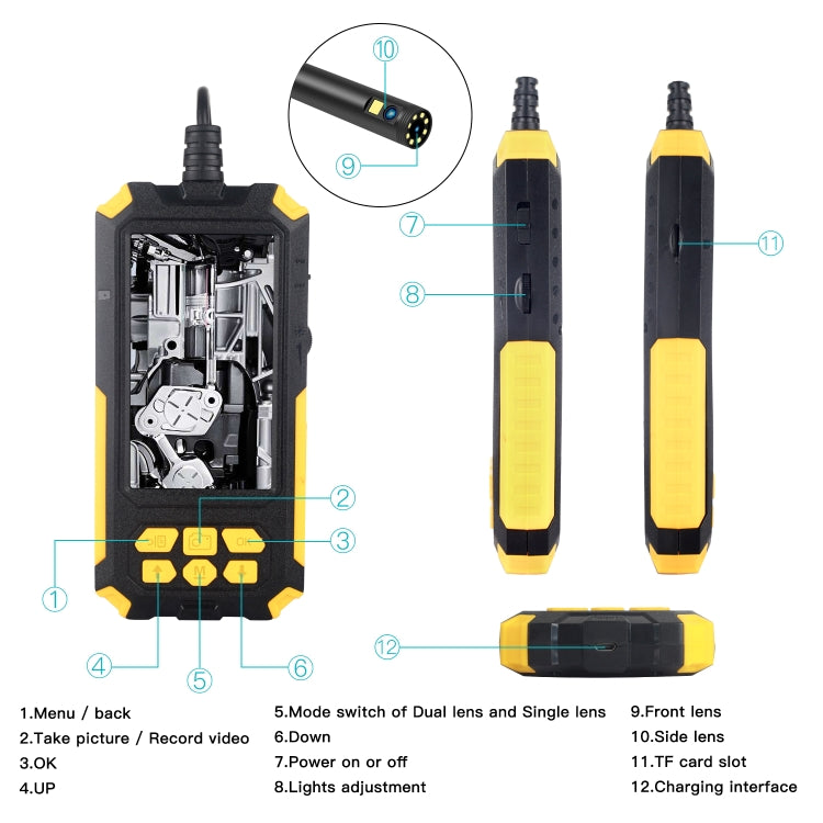 P50 4.5 inch Dual Camera with Screen Endoscope, Length:2m Hard Line