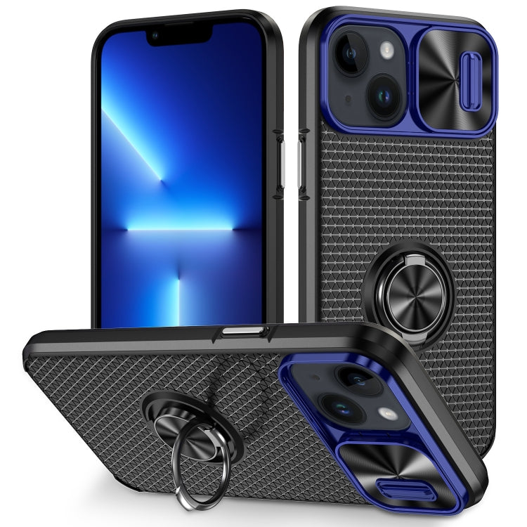 For iPhone 14 Plus Sliding Camshield Armor Phone Case with Ring Holder
