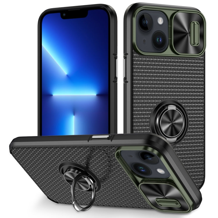 For iPhone 14 Plus Sliding Camshield Armor Phone Case with Ring Holder