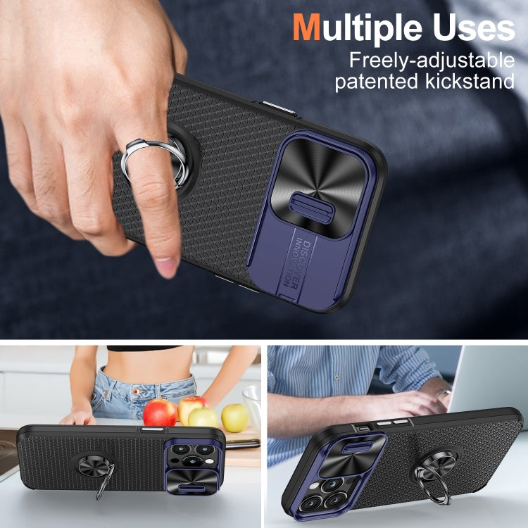 For iPhone 14 Pro Sliding Camshield Armor Phone Case with Ring Holder