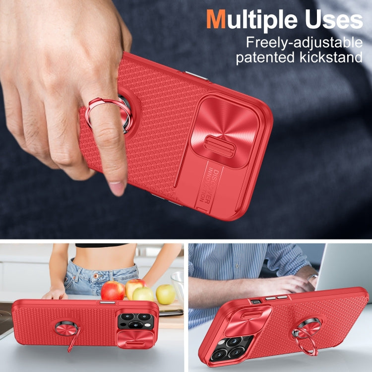 For iPhone 14 Pro Sliding Camshield Armor Phone Case with Ring Holder