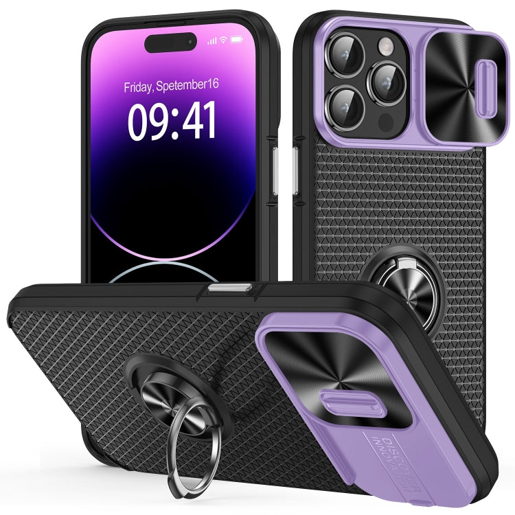 For iPhone 14 Pro Sliding Camshield Armor Phone Case with Ring Holder