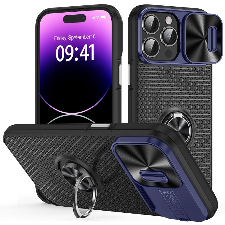 For iPhone 14 Pro Max Sliding Camshield Armor Phone Case with Ring Holder