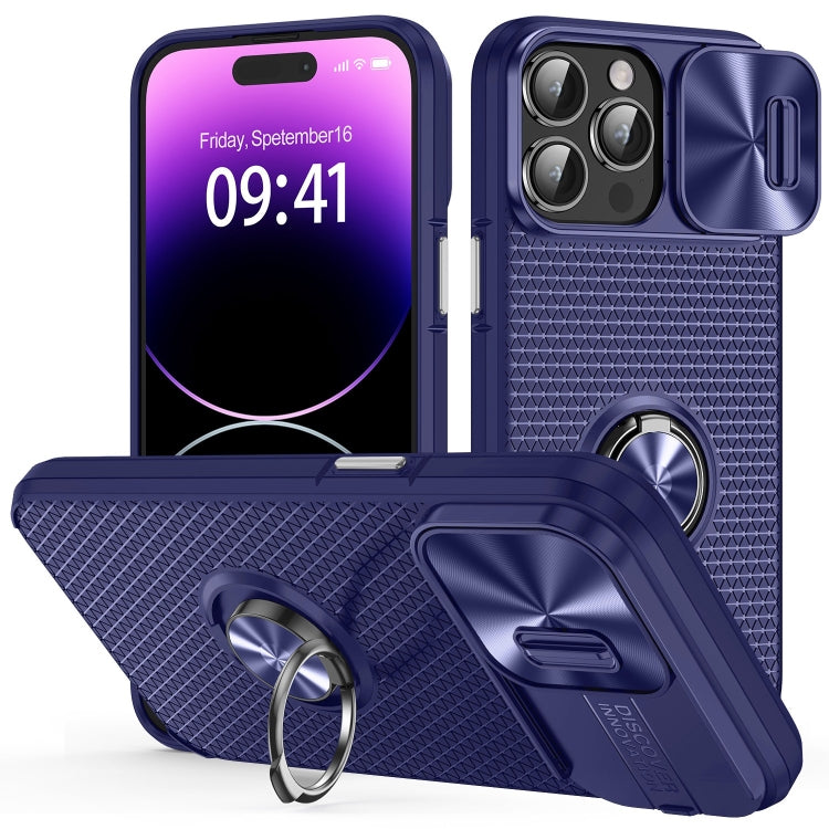 For iPhone 14 Pro Max Sliding Camshield Armor Phone Case with Ring Holder