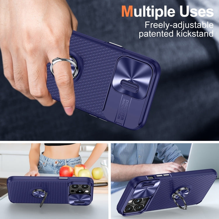 For iPhone 14 Pro Max Sliding Camshield Armor Phone Case with Ring Holder