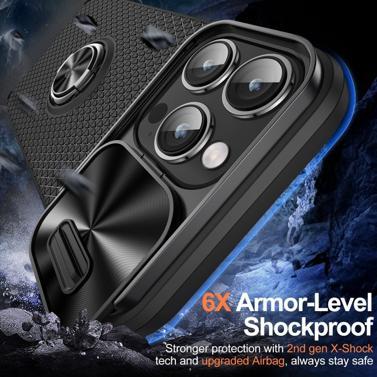 For iPhone 14 Pro Max Sliding Camshield Armor Phone Case with Ring Holder