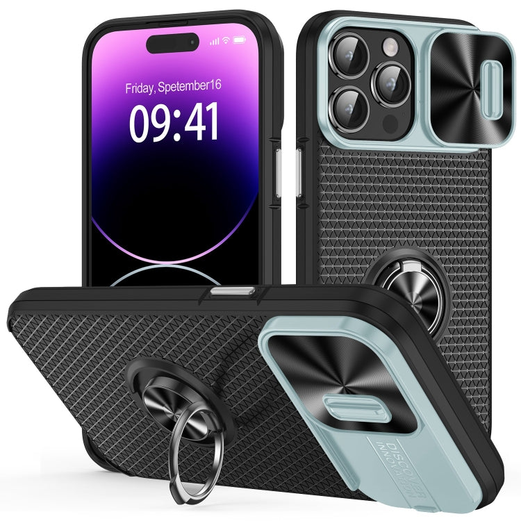 For iPhone 14 Pro Max Sliding Camshield Armor Phone Case with Ring Holder