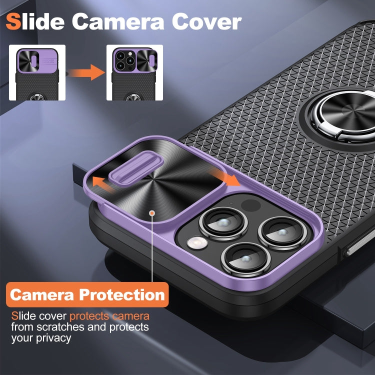 For iPhone 14 Pro Max Sliding Camshield Armor Phone Case with Ring Holder