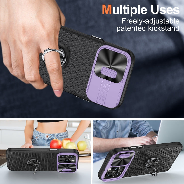 For iPhone 14 Pro Max Sliding Camshield Armor Phone Case with Ring Holder