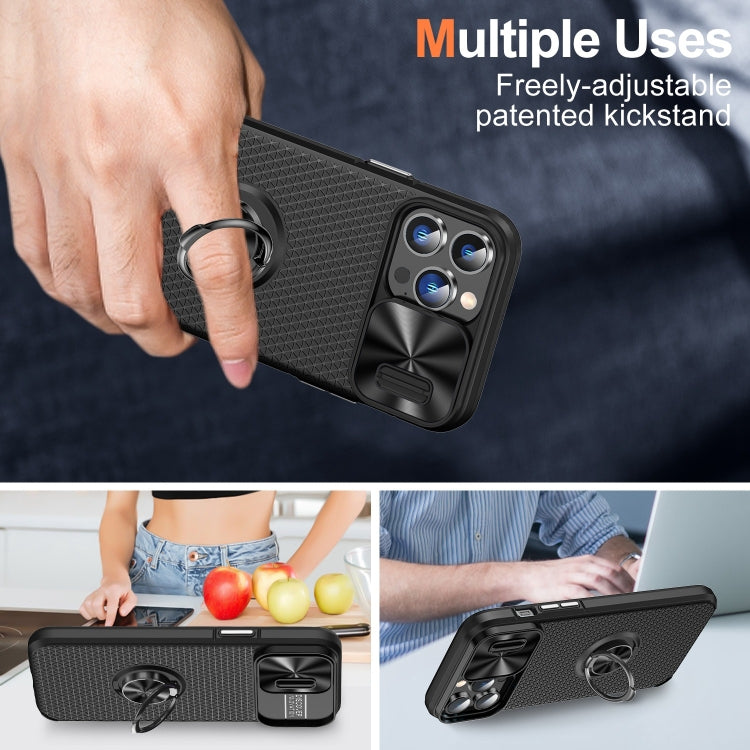 For iPhone 13 Pro Sliding Camshield Armor Phone Case with Ring Holder