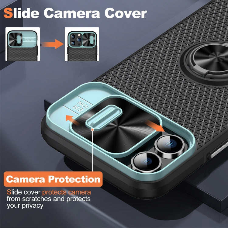 For iPhone 13 Pro Sliding Camshield Armor Phone Case with Ring Holder