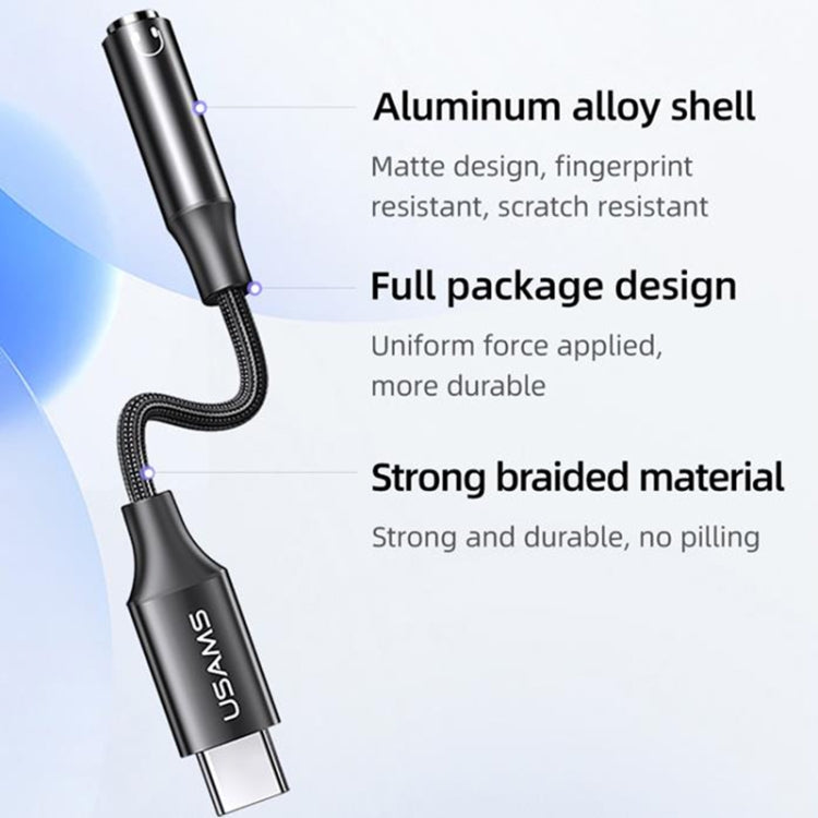 USAMS US-SJ599 AU16 Aluminum Alloy USB-C / Type-C to 3.5DC Audio Adapter Cable(Black)