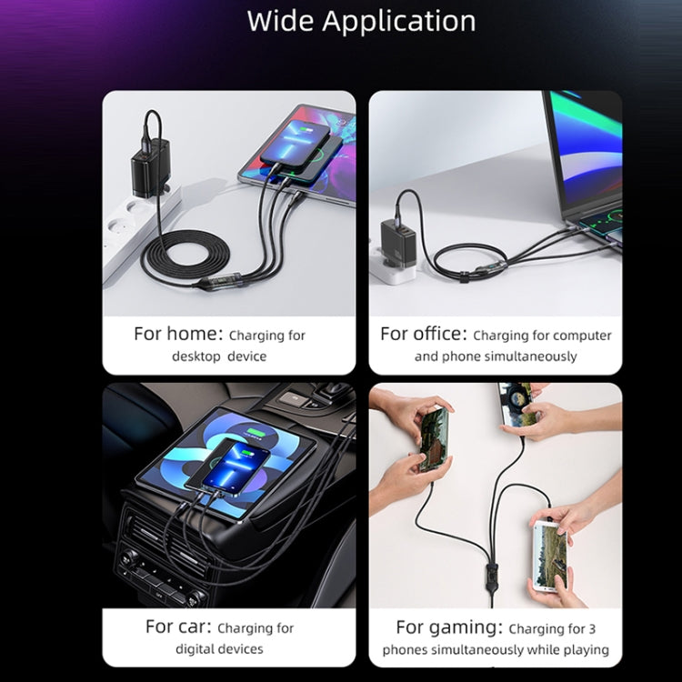 USAMS US-SJ600 U83 PD100W 3 in 1 Aluminum Alloy Transparent Digital Display Fast Charging Cable,Cable Length: 1.2m(Black)