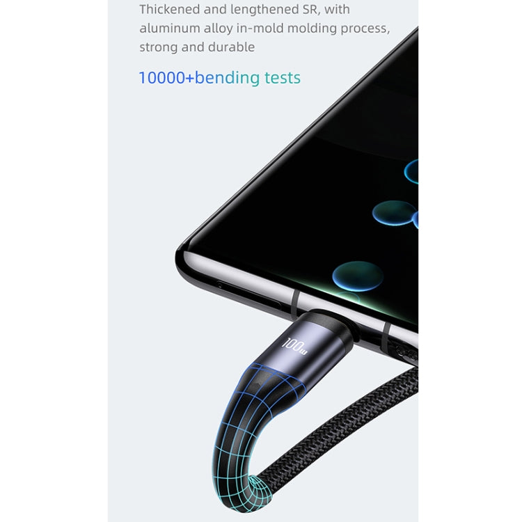 USAMS US-SJ600 U83 PD100W 3 in 1 Aluminum Alloy Transparent Digital Display Fast Charging Cable,Cable Length: 1.2m(Black)