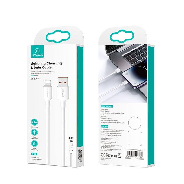USAMS US-SJ604 U84 2.4A USB to 8 Pin Charging Data Cable, Cable Length:1m(White)
