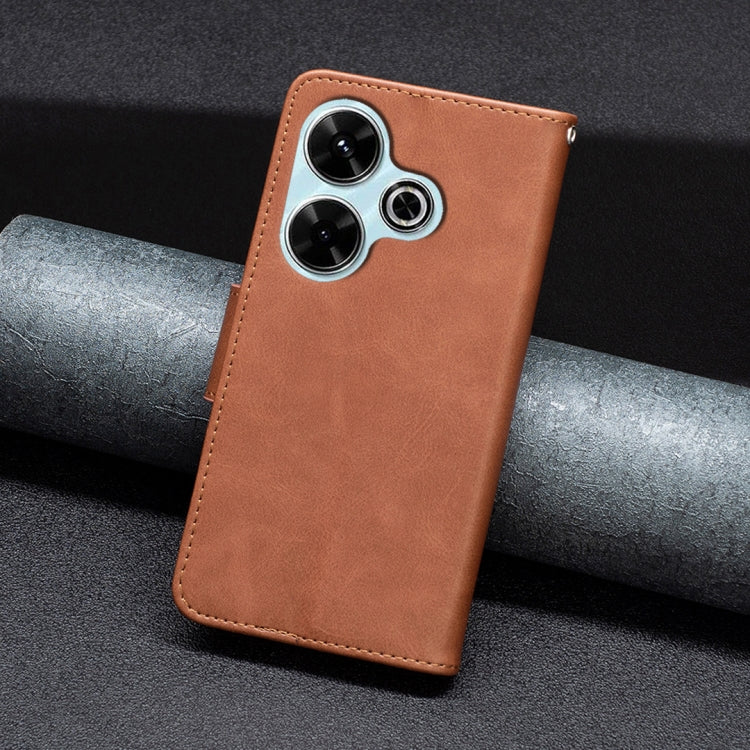 For Xiaomi Poco M6 4G / Redmi 13 4G Lambskin Texture Pure Color Flip Leather Phone Case
