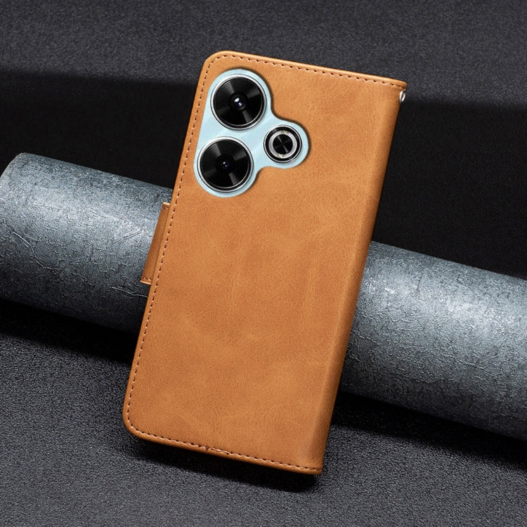 For Xiaomi Poco M6 4G / Redmi 13 4G Lambskin Texture Pure Color Flip Leather Phone Case