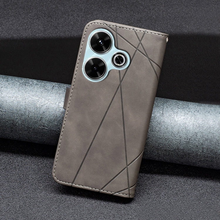 For Xiaomi Poco M6 4G / Redmi 13 4G Magnetic Buckle Rhombus Texture Leather Phone Case