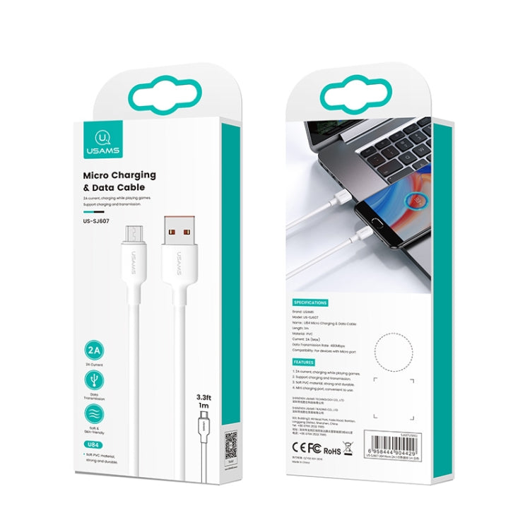 USAMS US-SJ609 U84 2A USB to Micro USB Charging Data Cable, Cable Length:3m(White)