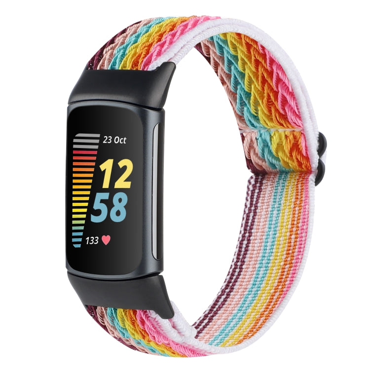 For Fitbit Charge 5 Buckle Wave Braided Nylon Watch Band