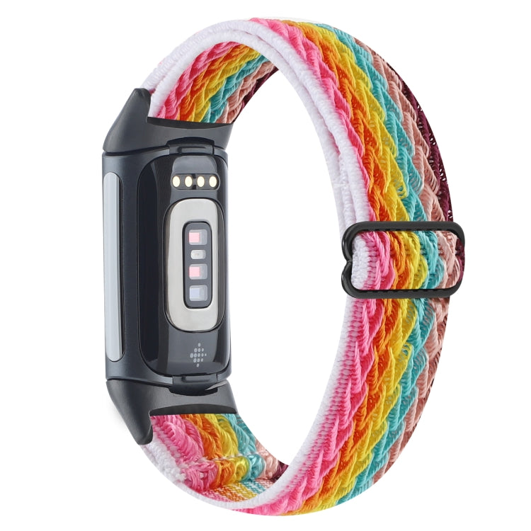 For Fitbit Charge 5 Buckle Wave Braided Nylon Watch Band