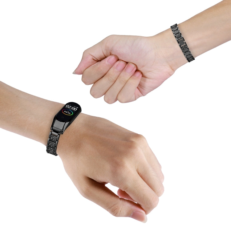 For Xiaomi Mi Band 4 / 3 Universal Three-beads Full Diamond Metal Watch Band