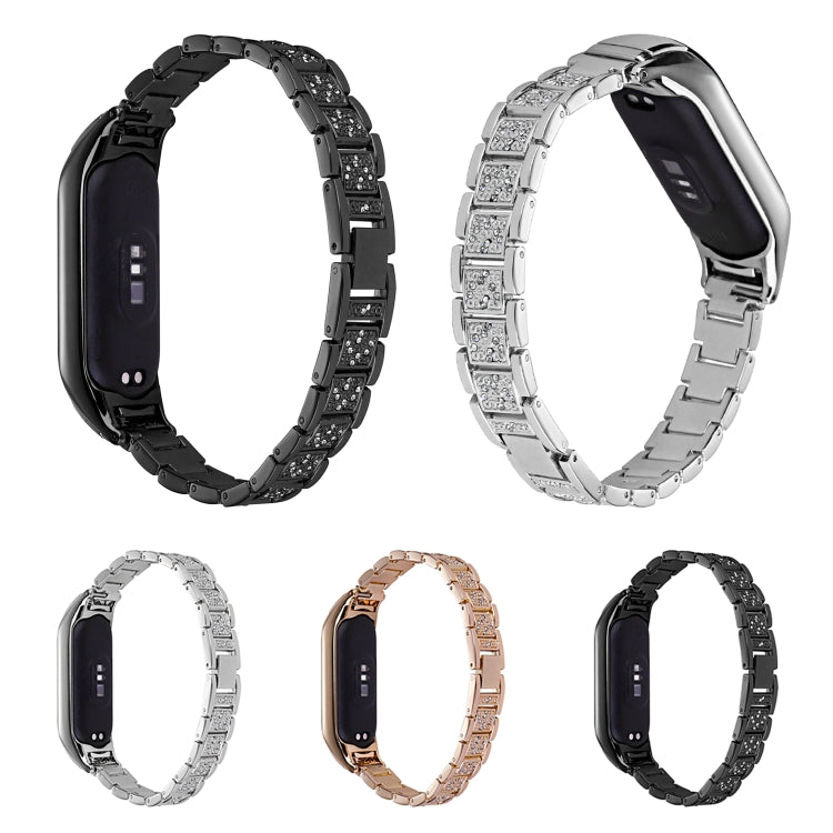 For Xiaomi Mi Band 4 / 3 Universal Three-beads Full Diamond Metal Watch Band