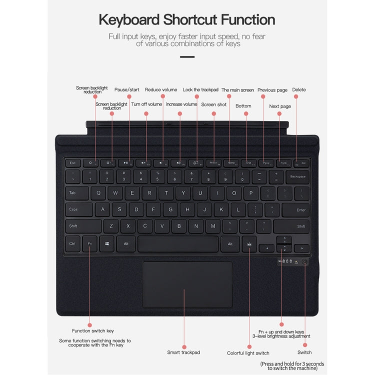 For Microsoft Surface Pro 3 / 4 / 5 / 6 / 7 / 7+ Magnetic Bluetooth Keyboard