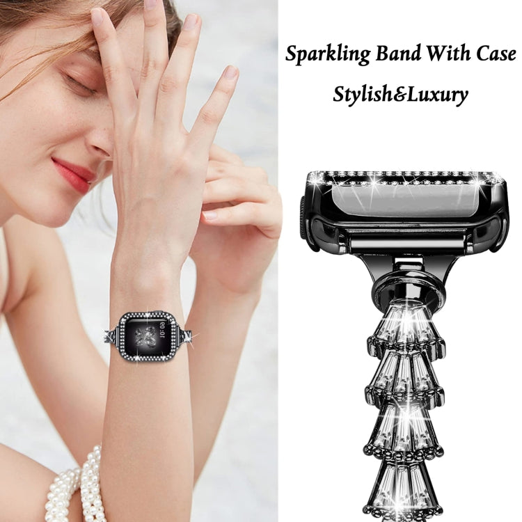 Full Diamond Crown Metal Watch Band For Apple Watch Series 8&7 45mm / SE 2&6&SE&5&4 44mm / 3&2&1 42mm