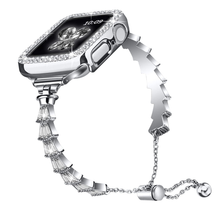 Full Diamond Crown Metal Watch Band For Apple Watch Series 8&7 45mm / SE 2&6&SE&5&4 44mm / 3&2&1 42mm