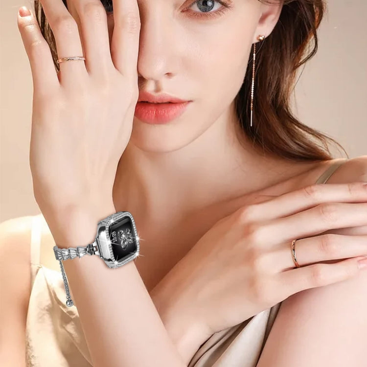 Full Diamond Crown Metal Watch Band For Apple Watch Series 8&7 45mm / SE 2&6&SE&5&4 44mm / 3&2&1 42mm