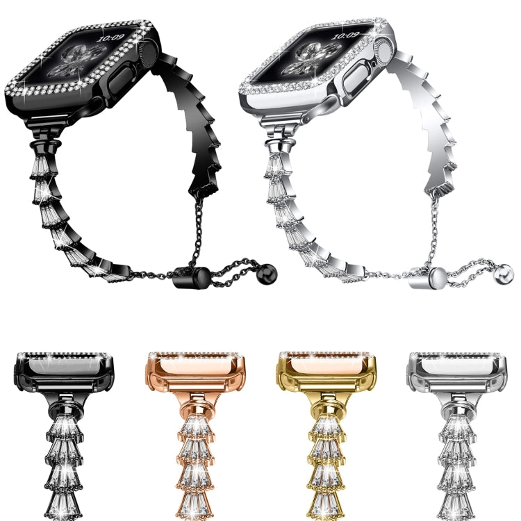 Full Diamond Crown Metal Watch Band For Apple Watch Series 8&7 45mm / SE 2&6&SE&5&4 44mm / 3&2&1 42mm