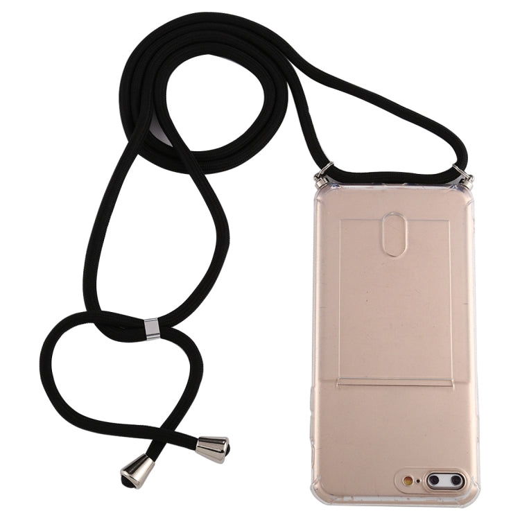 For iPhone 8 Plus / 7 Plus Transparent TPU Protective Case with Lanyard & Card Slot