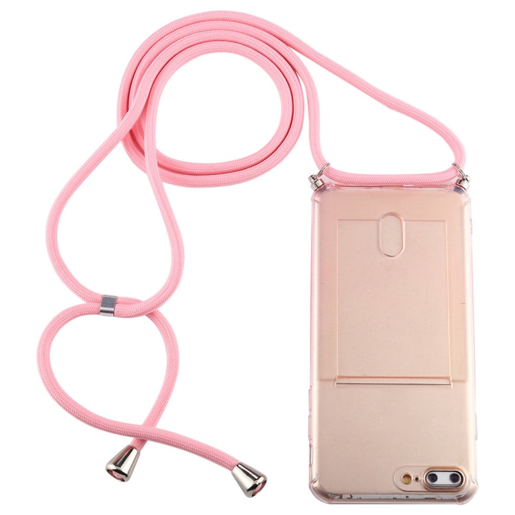 For iPhone 8 Plus / 7 Plus Transparent TPU Protective Case with Lanyard & Card Slot